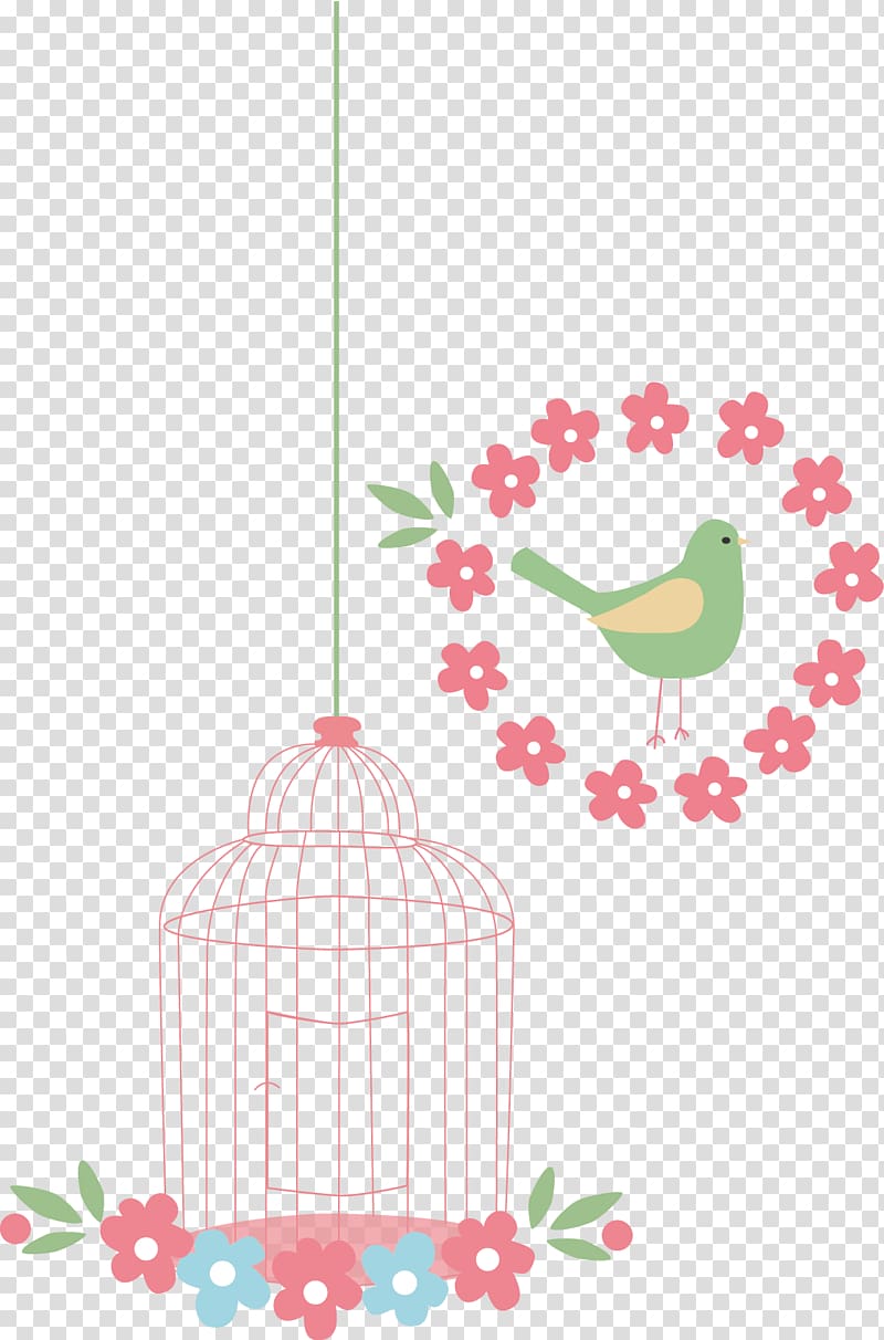 green bird and pink birdcage illustration, Birdcage, Bird cage and materials transparent background PNG clipart