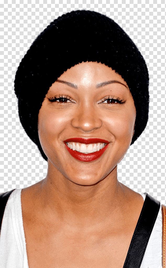 woman wearing black knit cap and white top, Meagan Good Black Cap transparent background PNG clipart