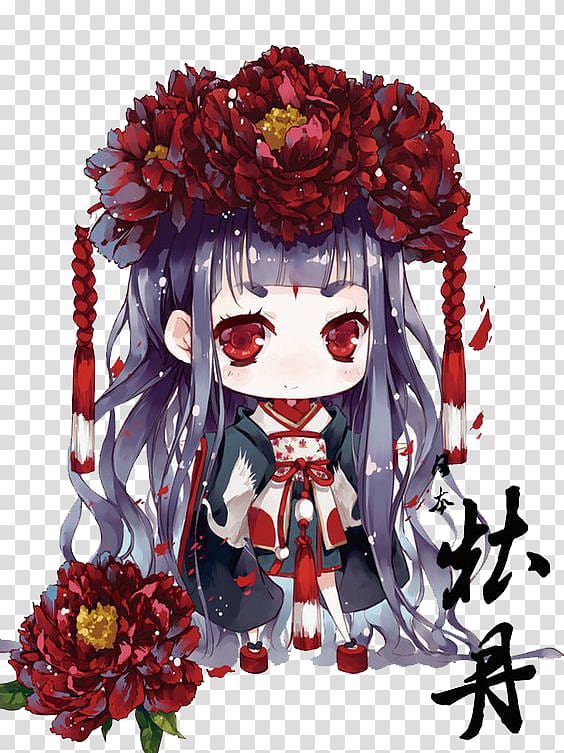 Chibi Flower Moe Anime , Japanese wind Peony Fairy transparent background PNG clipart