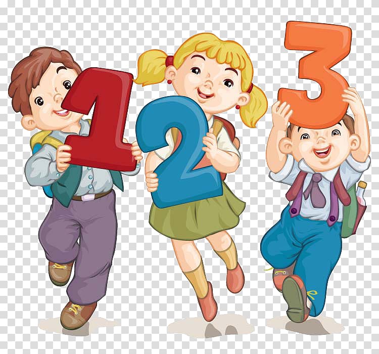 three children holding numbers illustration, Student Child Cartoon, Cute Pupils transparent background PNG clipart