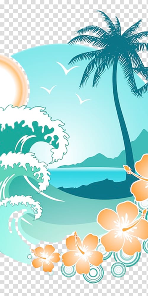 sea waves and palm tree , Phi Phi Islands Tropical Islands Resort Krabi Phuket Province, hawaiian transparent background PNG clipart