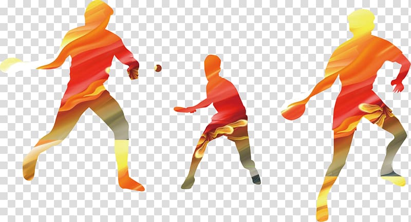 multicolored silhouette of three ping pong players, Silhouette Table tennis, Silhouette figures transparent background PNG clipart