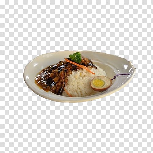 Cooked rice Asian cuisine Eggplant Meat, Eggplant and pork rice transparent background PNG clipart