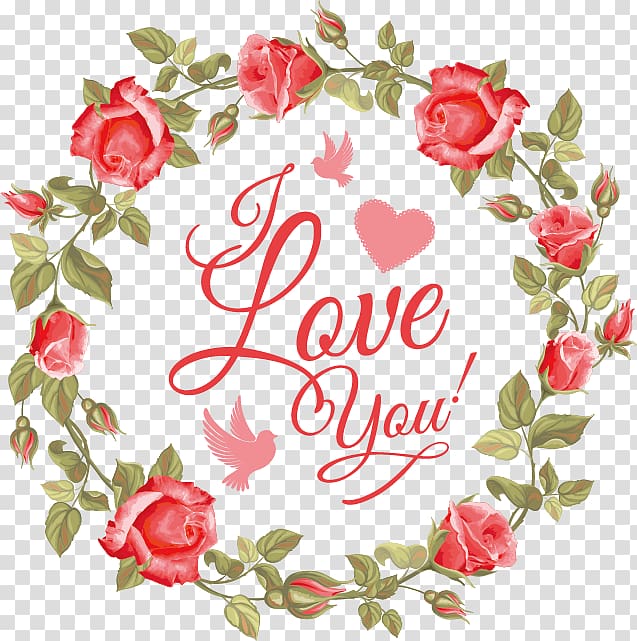 red roses i love you wreath art, Rose Flower, Flower Box transparent background PNG clipart