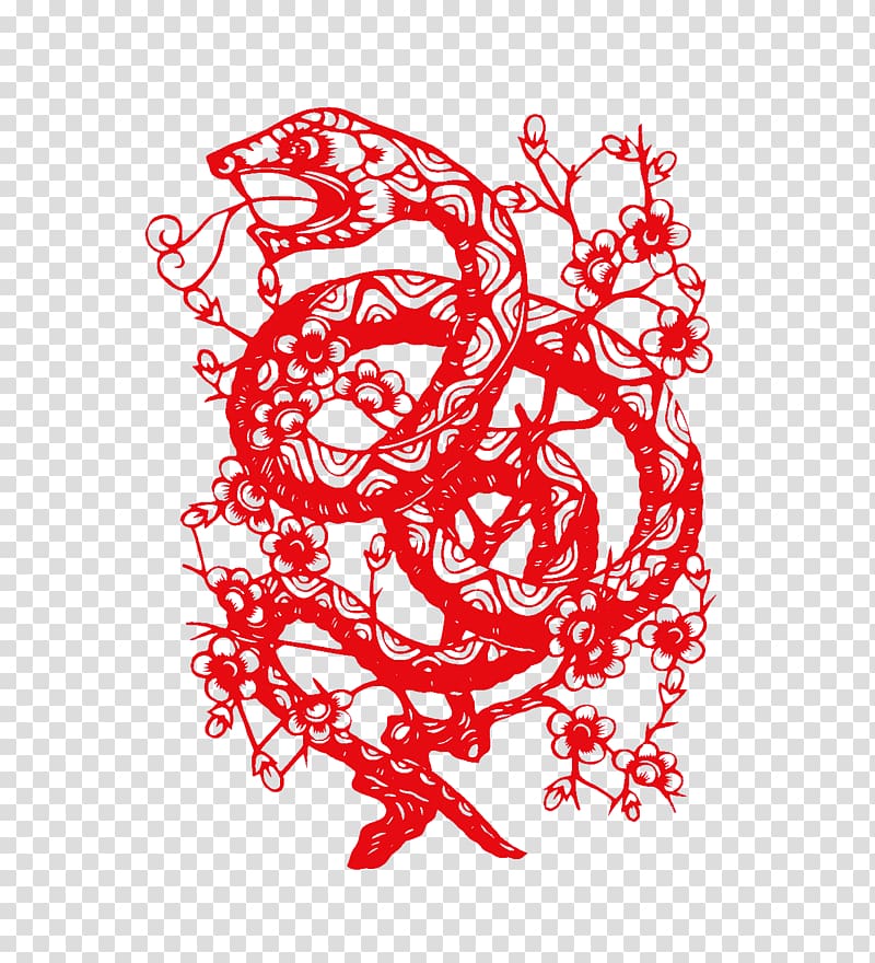 Chinese zodiac Snake Chinese astrology Chinese New Year, Paper-cut snake transparent background PNG clipart