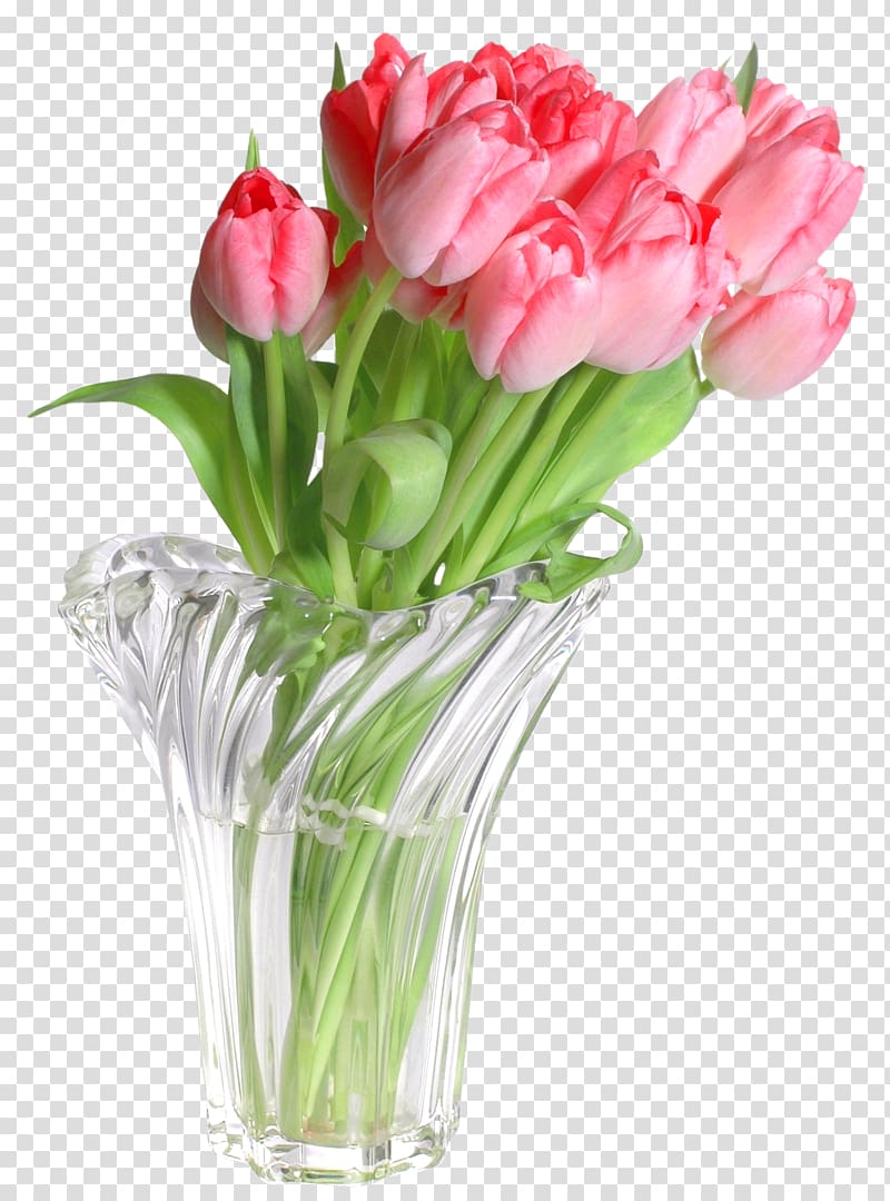 pink tulip flowers in clear glass vase illustration, Vase , Pink Tulips in Vase transparent background PNG clipart
