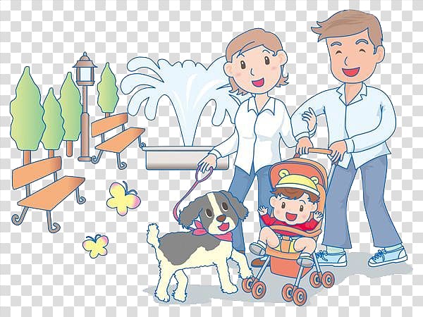 Baby transport Parent Illustration, Parents with a baby for a walk transparent background PNG clipart