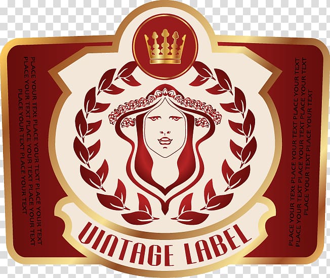 Label Vintage Retro style, Phnom Penh Crown on red painted figures transparent background PNG clipart