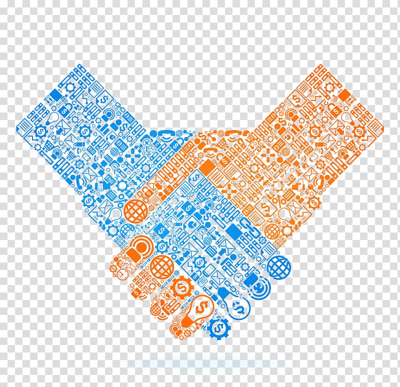orange and blue hands illustration, Innovation Business intelligence Analytics Customer, Business handshake transparent background PNG clipart