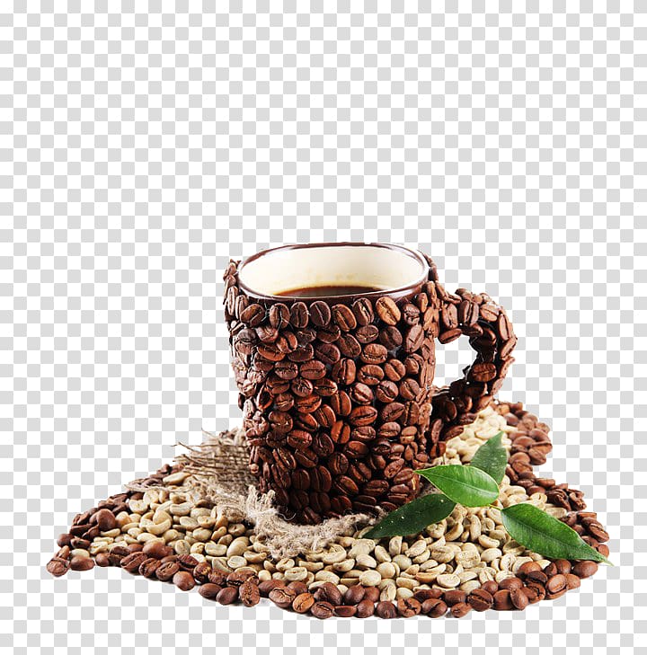 Coffee bean Tea Latte Cafe, Heart-shaped cups with coffee beans transparent background PNG clipart