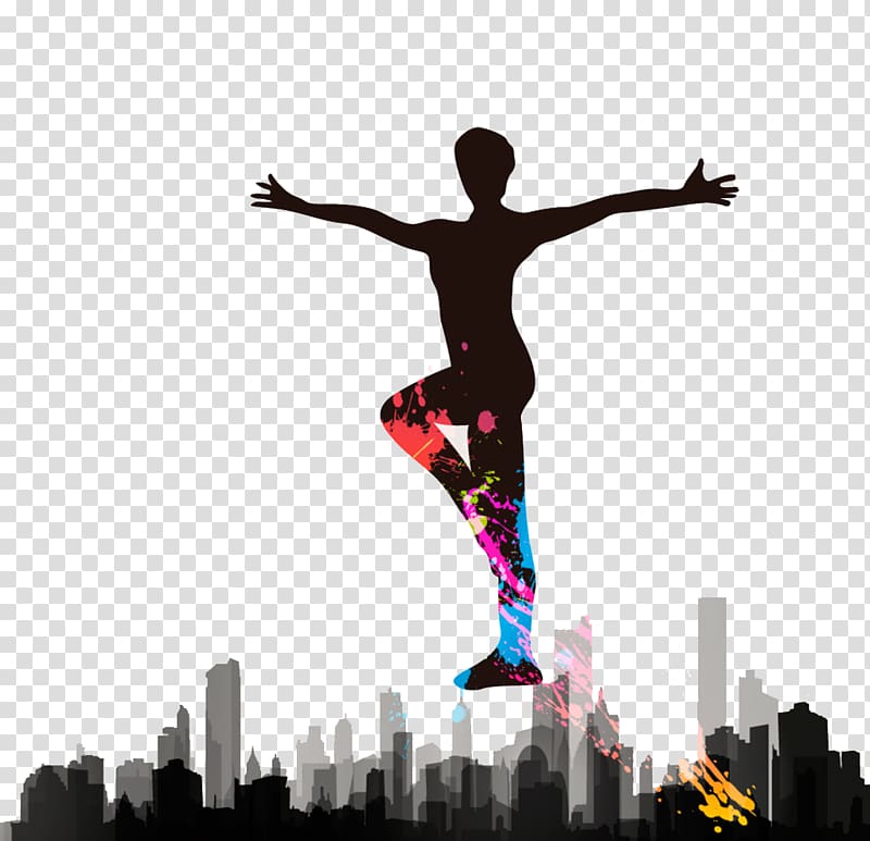 person standing using one foot art, Aerobics Dance Silhouette, Aerobics cheerleader poster transparent background PNG clipart