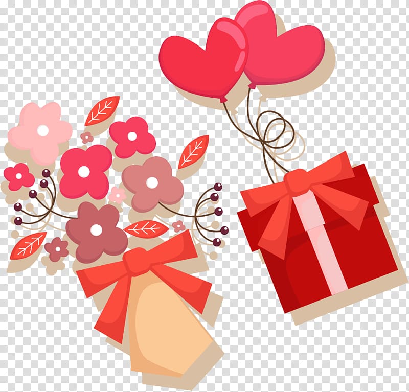 Gift Valentines Day Flat design, Gift flowers material transparent background PNG clipart