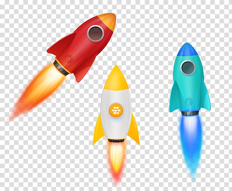 Aircraft Rocket launch, Different colors of small rocket transparent background PNG clipart