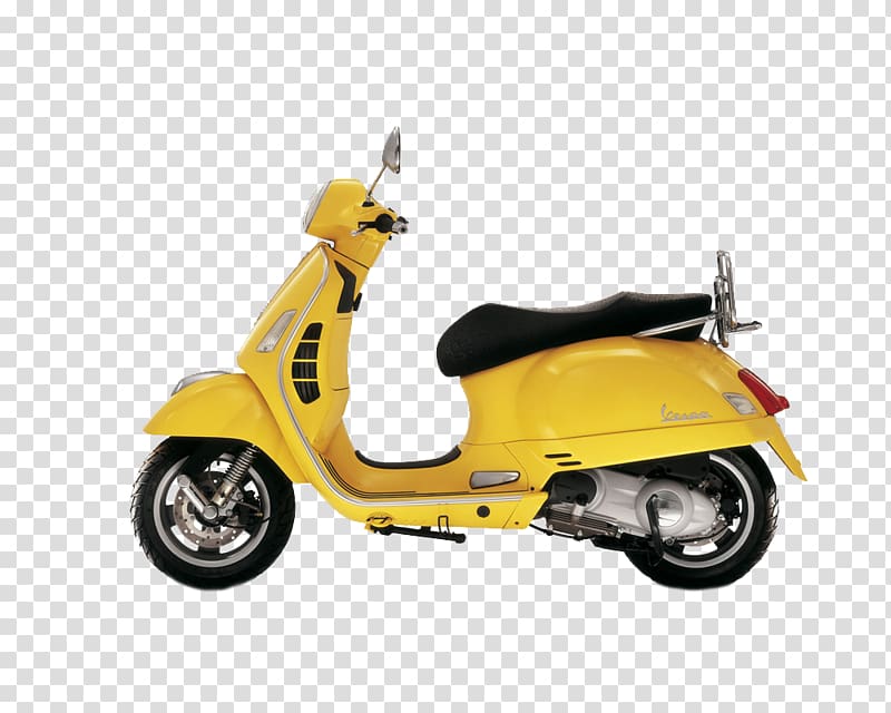 Scooter Vespa GTS Piaggio Motorcycle, Yellow scooter transparent background PNG clipart