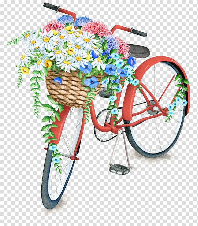 red bicycle with flowers in basket illustration, LDS General Conference The Church of Jesus Christ of Latter-day Saints Quotation Creativity, Beautifully bicycle basket transparent background PNG clipart