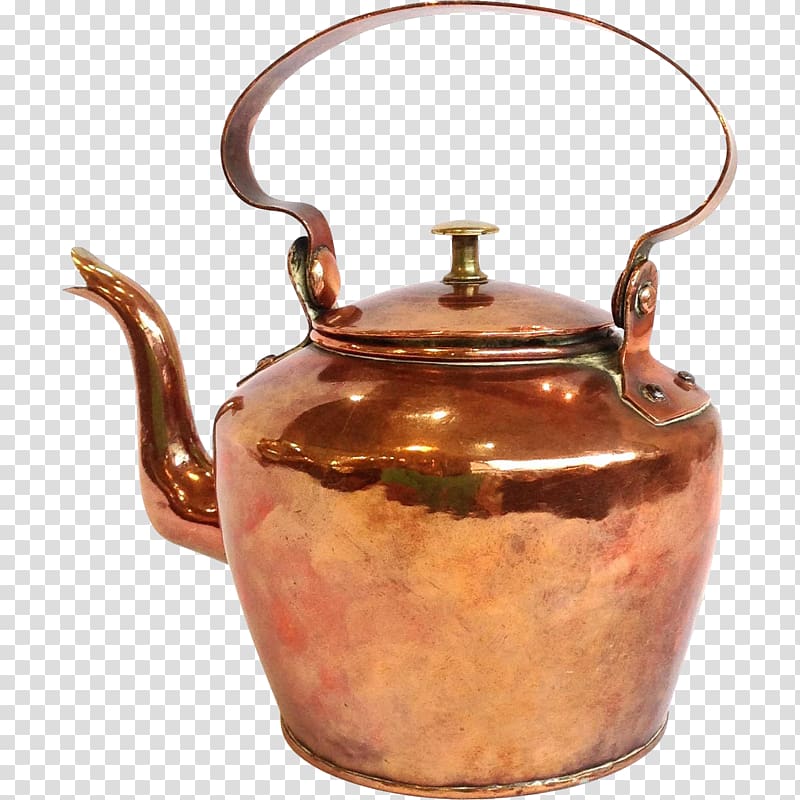 Kettle Teapot Copper Antique Lid, tea pot transparent background PNG clipart