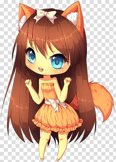 Chibi Anime Drawing Catgirl Kavaii Small Orange Fox Monster Transparent Background Png Clipart Hiclipart