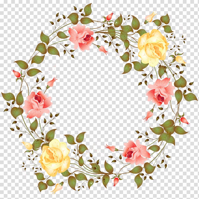 Rose frame Flower , Rose border, yellow and pink roses wreath illustration transparent background PNG clipart