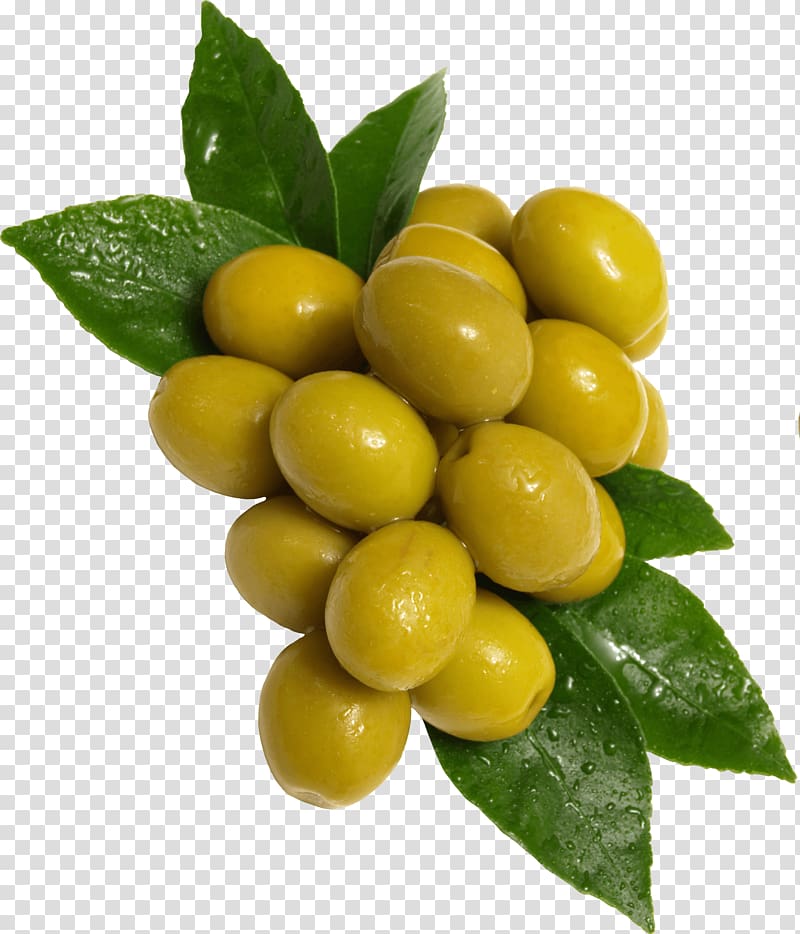 yellow fruits with green leaves, Green Olives transparent background PNG clipart