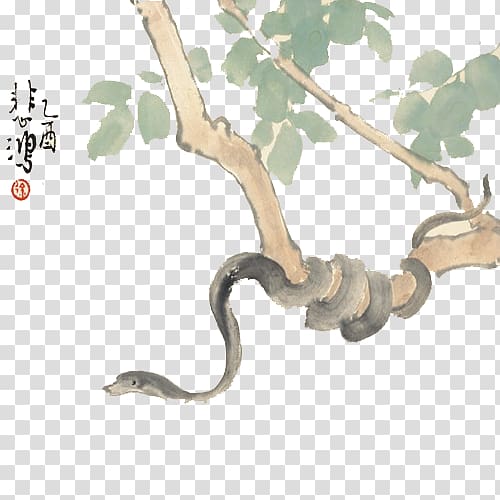 Ink wash painting Chinese painting Chinese zodiac Snake Shan shui, snake transparent background PNG clipart