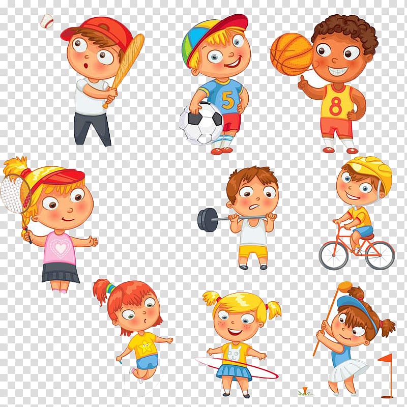 kids illustration lot, Cartoon Character Sport , Sports kids transparent background PNG clipart