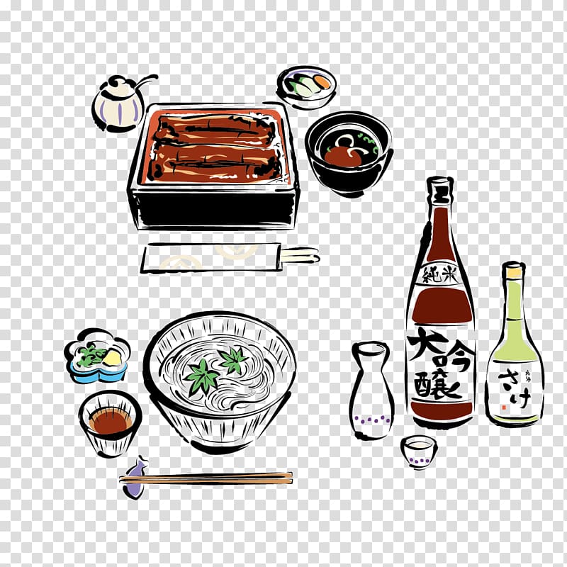 Japanese Cuisine Hot pot, Hand-painted food and wine transparent background PNG clipart