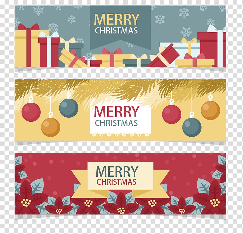 Christmas Holiday Euclidean Wish, Three holiday banners transparent background PNG clipart