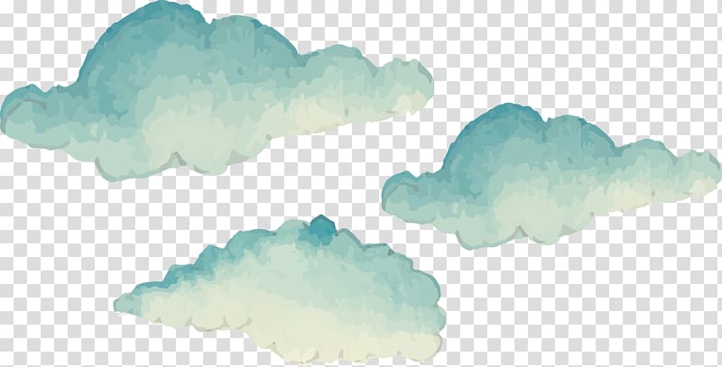 three green clouds art, Cartoon Cloud Euclidean , Hand-painted clouds transparent background PNG clipart