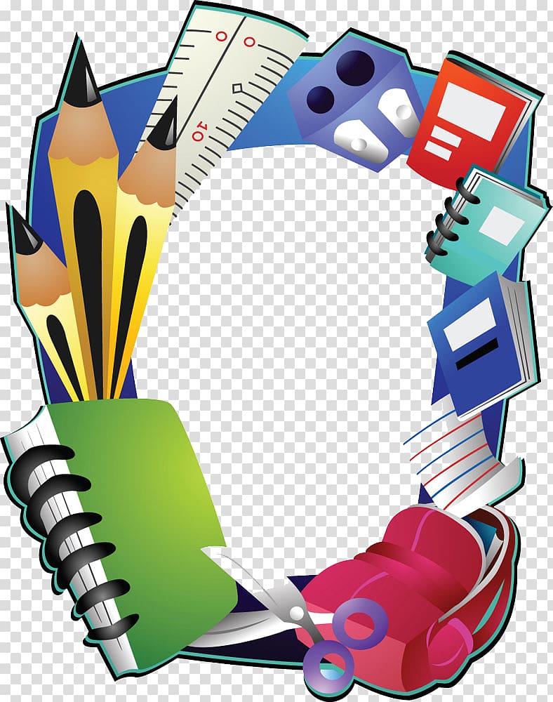 assorted books illustration, Borders and Frames frame School, Cartoon school supplies transparent background PNG clipart