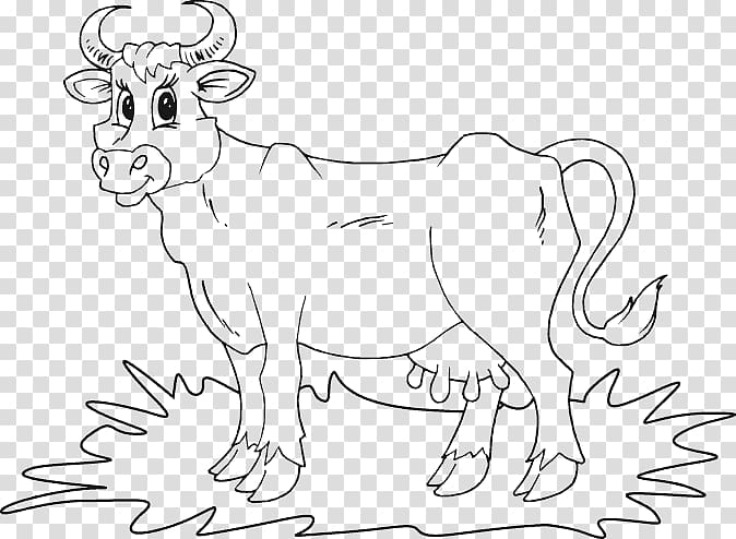 Baka Coloring book Taurine cattle Drawing painting, cow line drawing transparent background PNG clipart