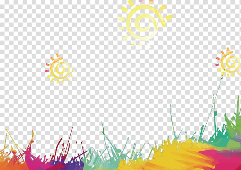 Watercolor Landscape Watercolor: Flowers Watercolor painting, Watercolor grass and sun, yellow, pink, and green abstract artwork transparent background PNG clipart