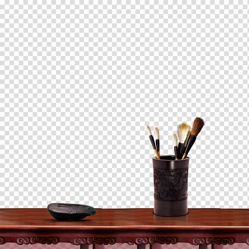 Brush pot Ink brush Pen, Pen holder and inkstone transparent background PNG clipart