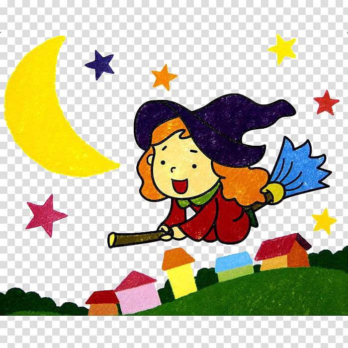 Boszorkxe1ny Broom Painting, Lovely crayon, little witch transparent background PNG clipart
