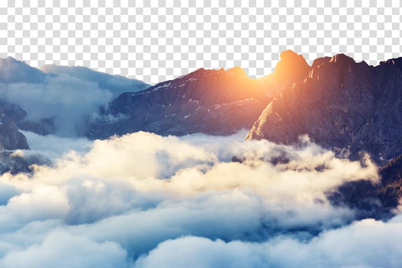 mountain and fog scenery, Dolomites Paper Cloud Mountain , Beautiful mountain scenery field transparent background PNG clipart