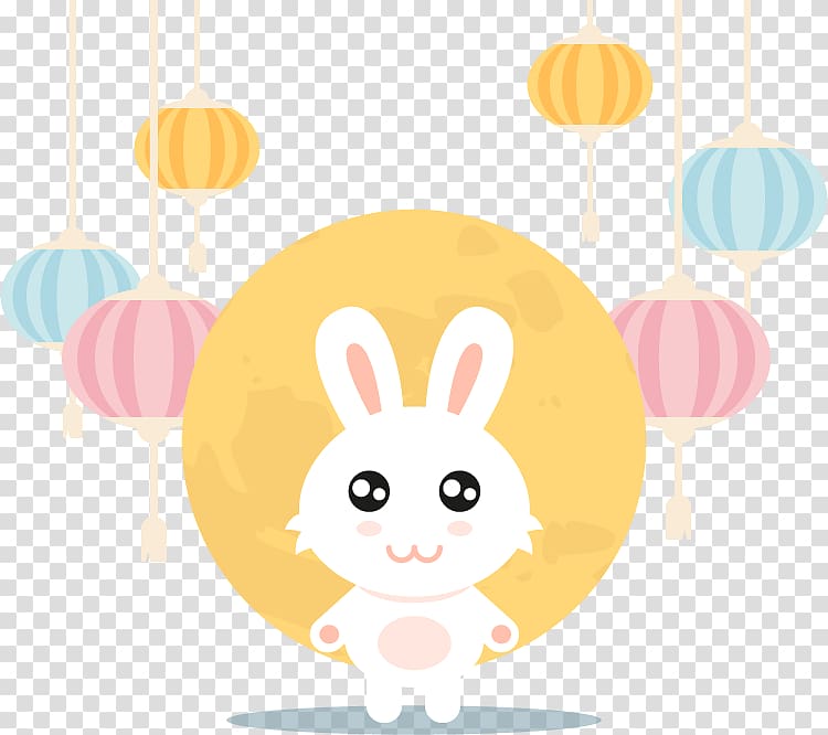 white bunny illustration, Moon rabbit Easter Bunny Mid-Autumn Festival Lantern Festival, cute rabbit Mid-Autumn Festival transparent background PNG clipart