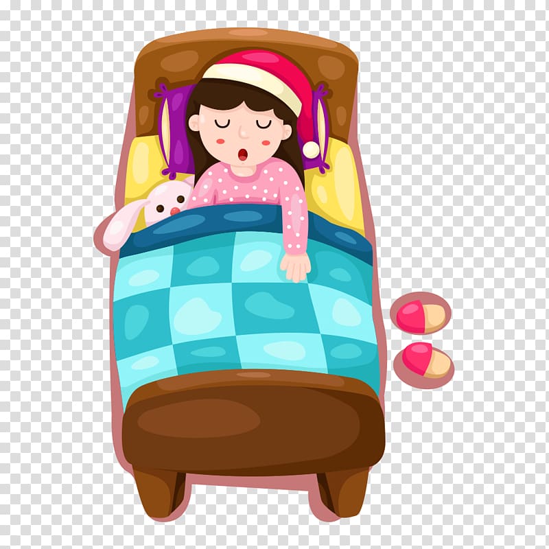 brown wooden bed frame, Sleep Illustration, Sleeping girl transparent background PNG clipart