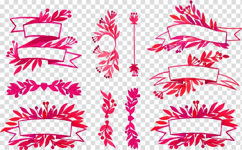 red floral and ribbons, Ribbon Watercolor painting Euclidean , Watercolor Ribbon and Flower Banner transparent background PNG clipart
