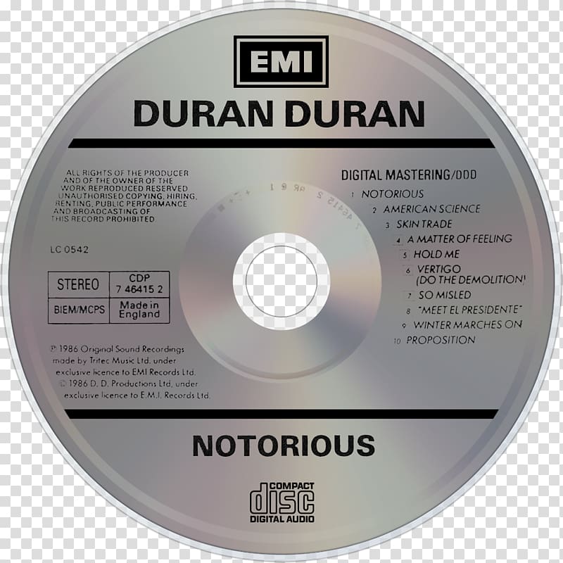 Compact disc Notorious Duran Duran Music All You Need Is Now, duran duran transparent background PNG clipart
