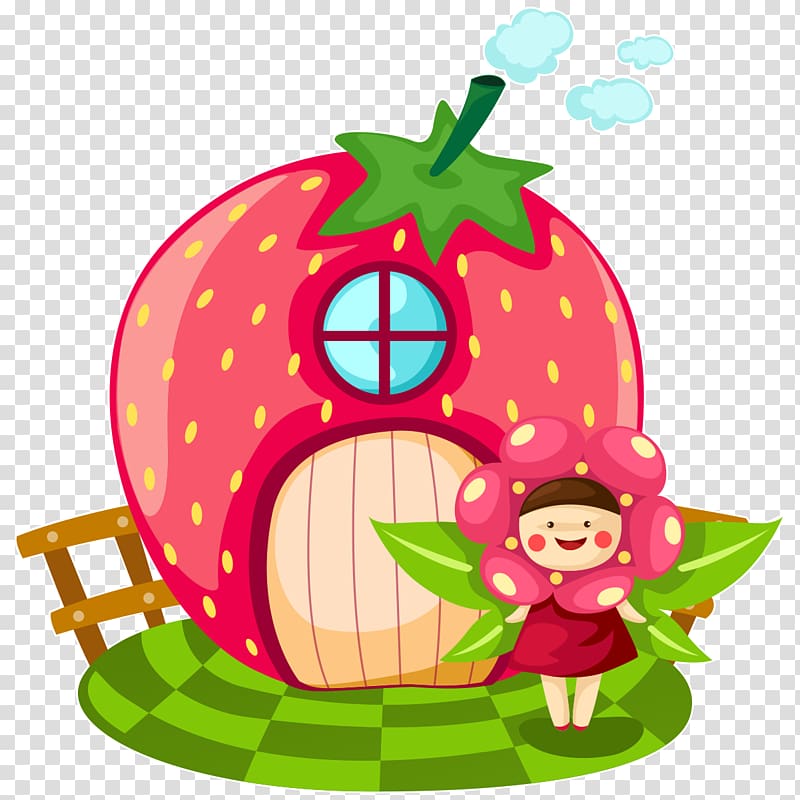 Strawberry House Cartoon, strawberry transparent background PNG clipart