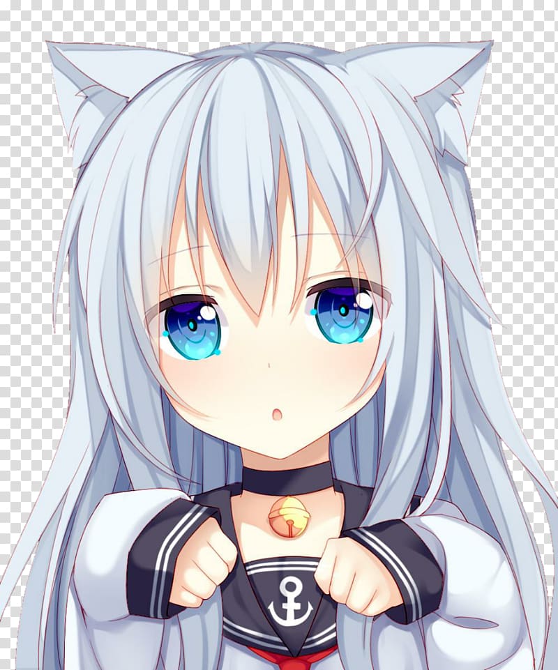 Cute Kawaii Anime Girl with Blue Eyes and White Hair Lies on the