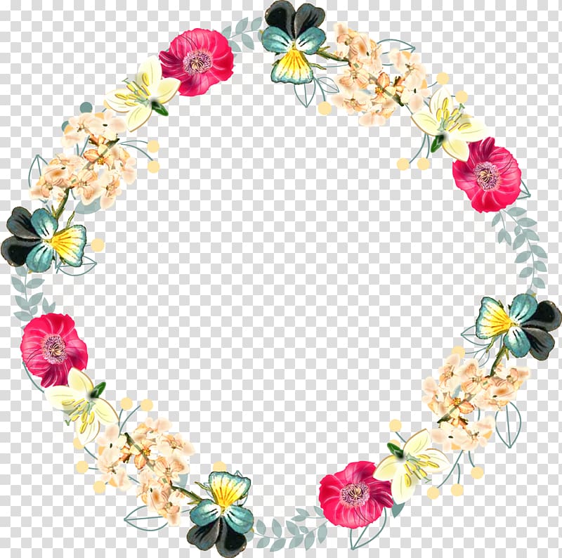 multicolored floral ring art, Floral design Flower Garland Wreath, painted garlands transparent background PNG clipart
