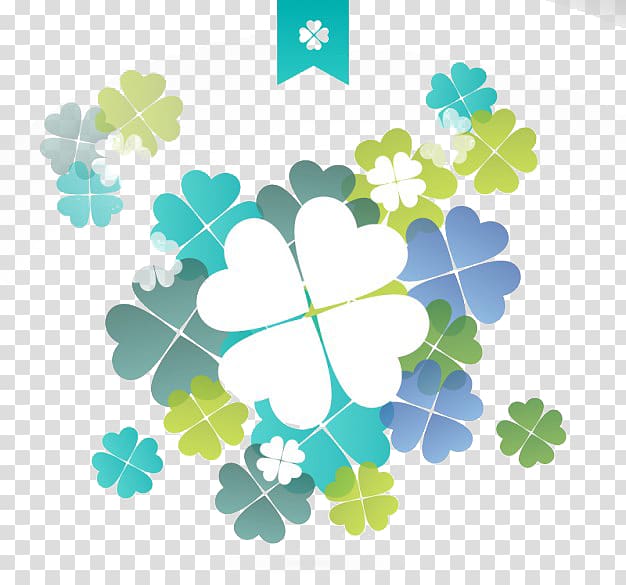 Shamrock Four-leaf clover , Blue and green hues Clover transparent background PNG clipart