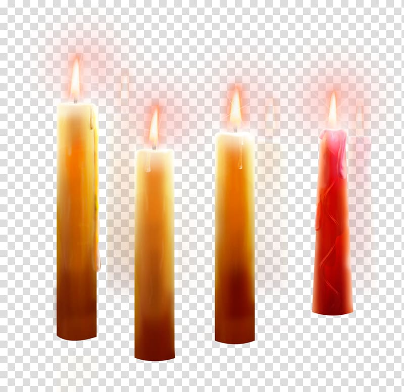 four yellow candles illustration, Candle Wax Cylinder, Burning candles transparent background PNG clipart