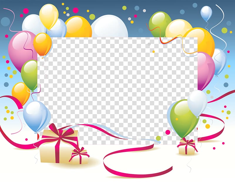 multicolored balloons and gift boxes illustration, Happy Birthday Card Template transparent background PNG clipart
