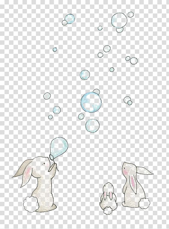 European Rabbit Drawing Watercolor Painting Illustration Blowing Bubbles Rabbits Playing Bubbles Illustration Transparent Background Png Clipart Hiclipart