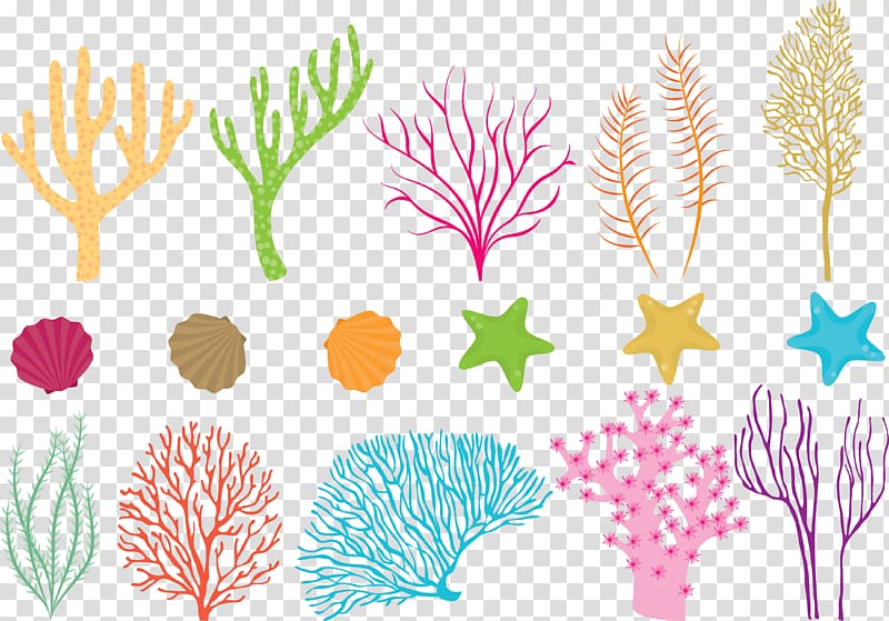 Assorted-color sea corals illustration, Coral reef fish Sea, colored ...