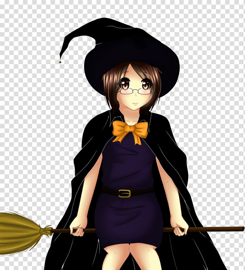Kaori Cat Illustration Cartoon Black hair, witch cat transparent background PNG clipart
