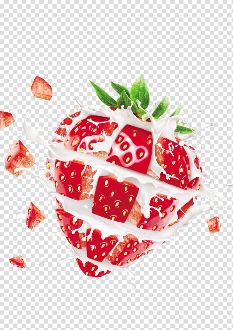 sliced strawberry with milk art, Ice cream Milkshake Berry, Strawberry Milk transparent background PNG clipart