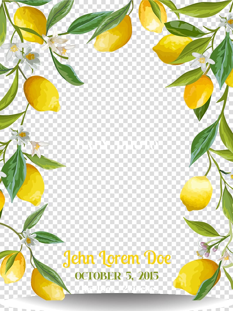 brown background with baby text overlay, Lemon, Fresh lemon border transparent background PNG clipart