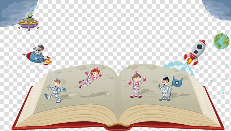 Cartoon Astronaut Illustration, Small astronaut on the books transparent background PNG clipart